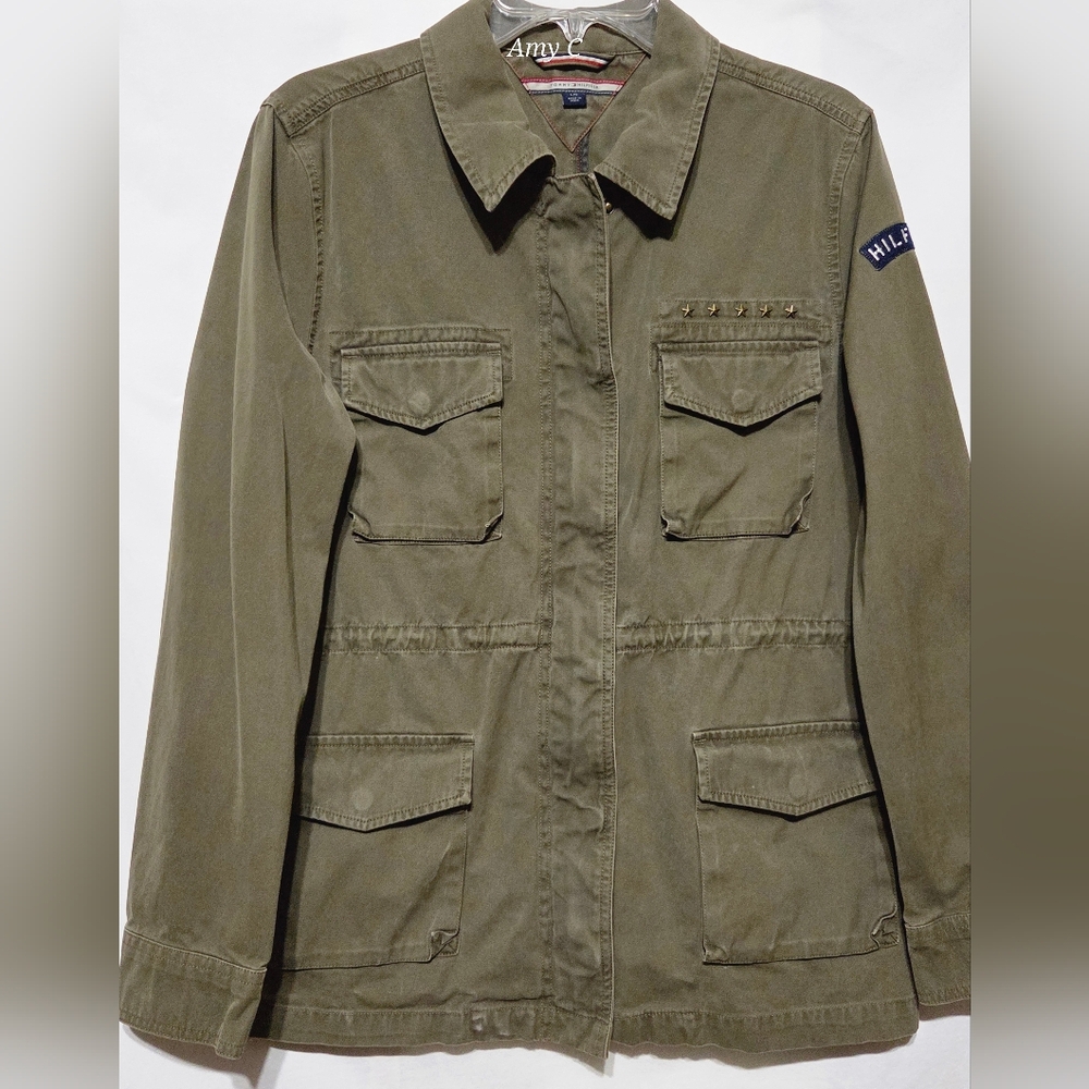 Tommy Hilfiger Army Green  Utility Jacket for Women Size Large, Adjustable Waist